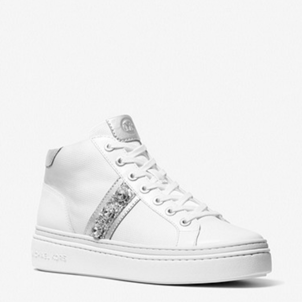 MICHAEL KORS Chapman Embellished Leather and Canvas High-Top Sneakers